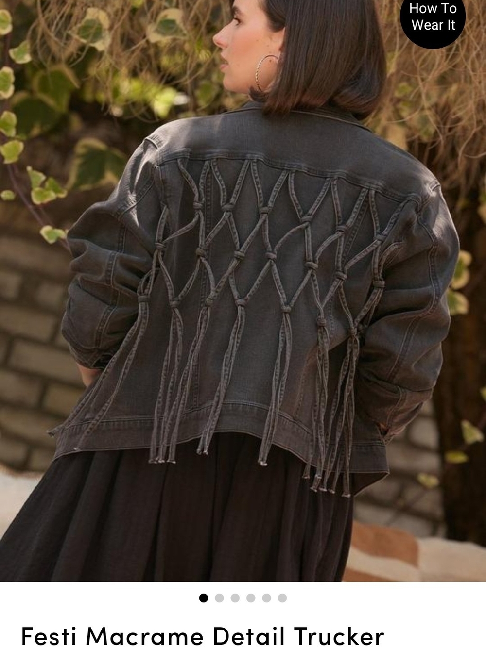 Festi Macrame Detail Trucker Jacket - Washed Black